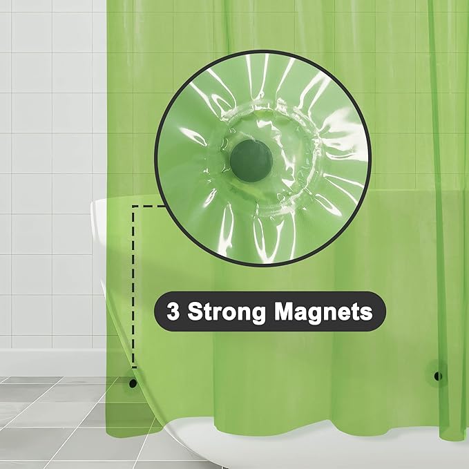 Barossa Design Clear Green Stall Shower Curtain Liner 36" W x 72" H - Waterproof PEVA Plastic Lightweight Shower Liner for Small Bathroom, 3 Magnets & Metal Grommets - Clear Green
