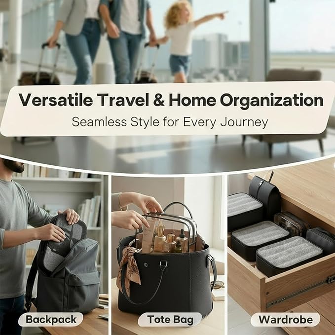 8 Set Packing Cubes for Travel with Clear Toiletry Bag, Durable Luggage Packing Organizers for Suitcase, Carry-On Accessories, TSA Approved See-Through Cubes, Space-Saving Storage Bags