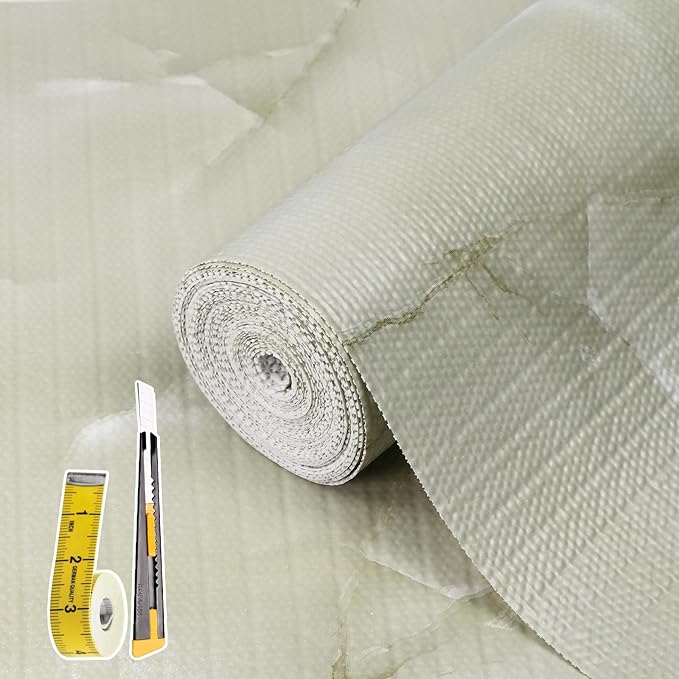 2-Layer Drawer and Shelf Liner for Kitchen Cabinet: 12in X 20Ft Non Slip Waterproof Shelf Paper Non Adhesive Refrigerator Liners Cyan Marble Easy Liners for Bathroom with Knife Tape Measure