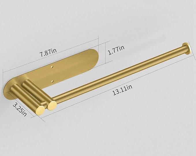 Paper Towel Holder Under Cabinet, 13Inch Self-Adhesive or Wall Paper Towel Holder for Kitchen, Bathroom, RV, Gold