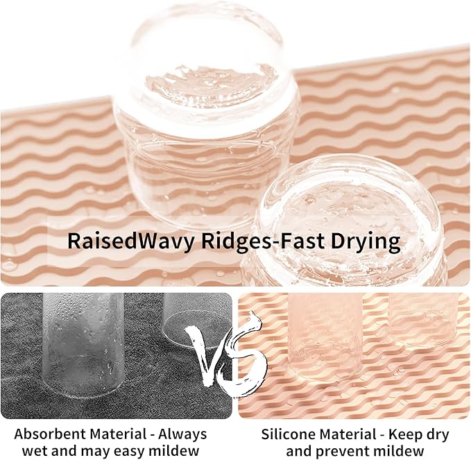 ZLR Silicone Dish Drying Mat for Kitchen Counter, Eco-Friendly Fast Dry Dish Mat, Easy Clean Multi Usage Drying Matt, Heat Resistant Trivet, 16" x 12" Large, Peach Pink