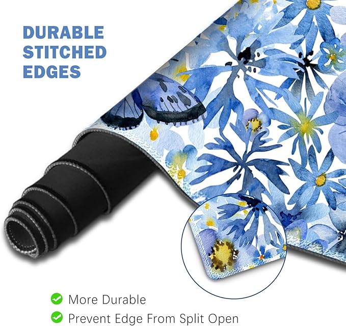 ToLuLu Desk Mat, Gaming Mouse Pad Wrist Support 4 in1 Set, XXL Large Mouse Pad + Keyboard Wrist Rest + Memory Foam Cushion Mouse Wrist Rest for Pain Relieve + Coaster Computer, Butterfly Loves Flower