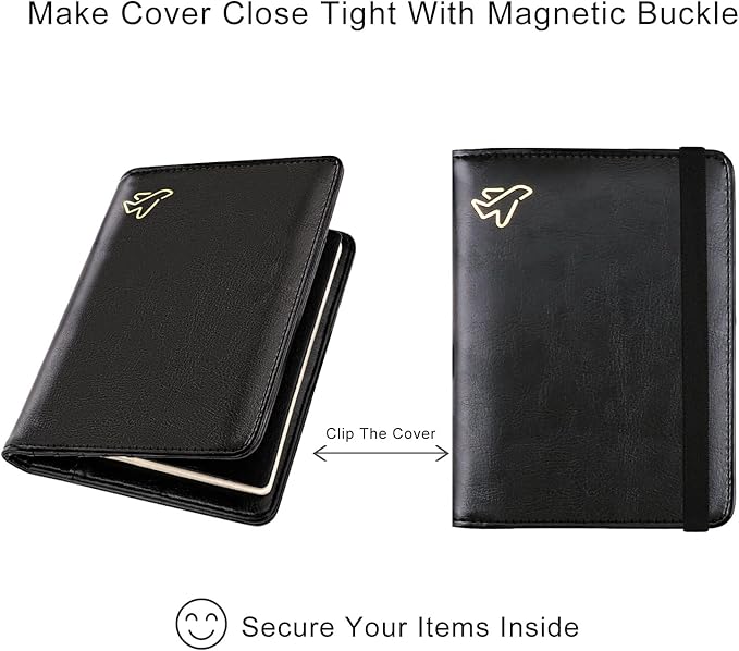 WALNEW Passport Holder for Travel, RFID Passport Cover Wallet for Women Men, PU Leather Passport Book Card Holder Case with Pen, Travelling Essentials for Flying