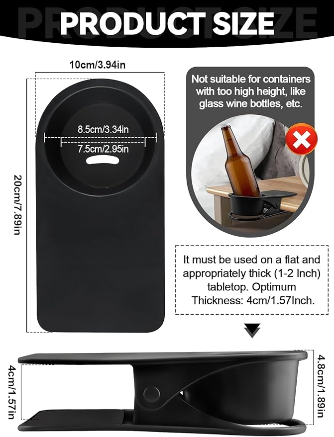 3PCS Drinking Cup Holder Clip, Kalolary Chair Desk Bottle Cup Stand DIY Glass Clamp Storage Saucer Clip for Potted Plant Beverage Soda Coffee Mug Holder Clip for Home & Office (Black)