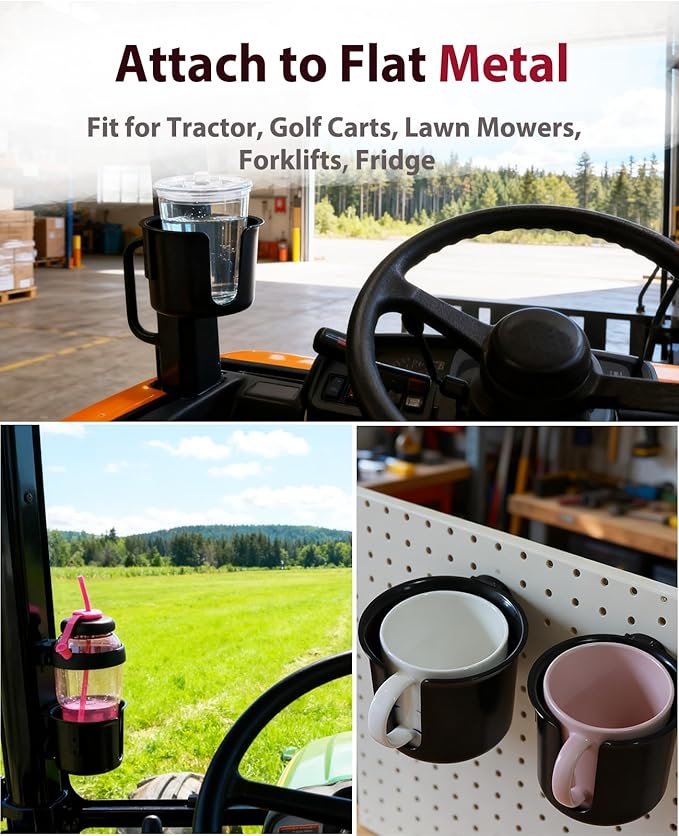 Magnetic Cup Holder, Dual Magnet Bottle Holder Fit 45oz Large Capacity, with Non-Slip Pad & Rubber-Coated Magnet Fits Metal Surfaces, Drink Holder for Tractor Mower Bus Forklift (Large)
