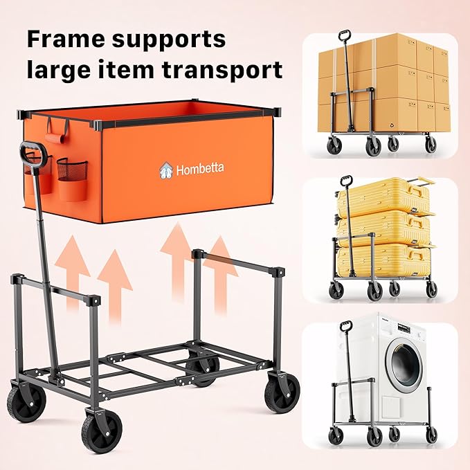 Collapsible Wagon Cart with Wheels, 150L Lightweight Foldable Utility Cart, Portable Rolling Wagon for Garden, Shopping, Sports, Camping, Transport, Orange