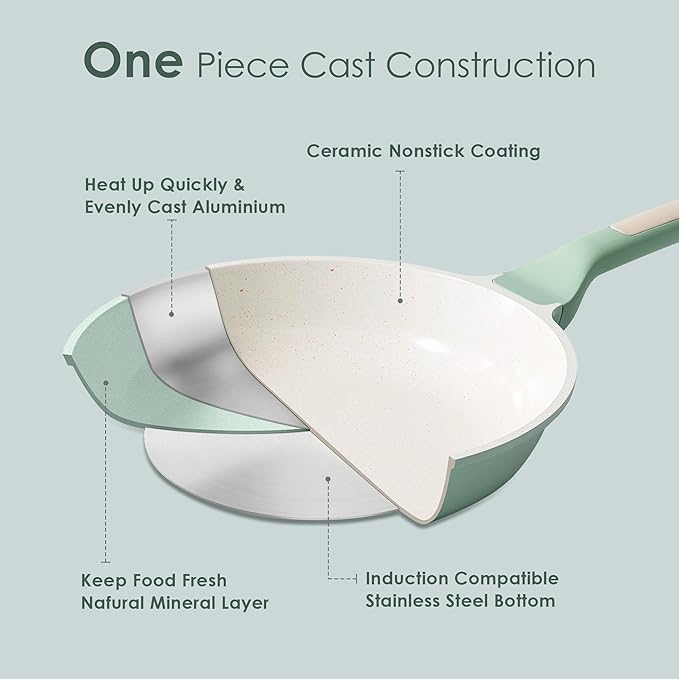 SENSARTE Nonstick Ceramic Frying Pan 11-Inch, Healthy Non Toxic Skillet, Induction Compatible Omelet Pan with Heat Resistant Handle, PFAS-Free, Mint Green