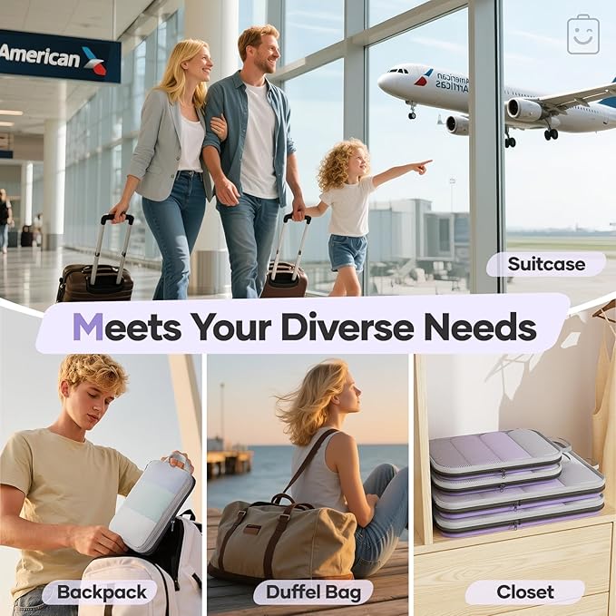 Veken 9/11 Set Compression Packing Cubes for Travel Essentials,Compressible Expandable Large Luggage Suitcase Organizer Bags for Clothing,Durable Space Saver Storage Bags(Light Purple)