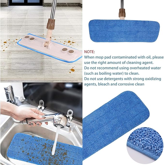 10 Pack Spray Mop Replacement Pads for Wet/Dry Mops, Reusable Flat Mop Heads Microfiber Mop Pads Compatible with Bona Floor Care System, Blue