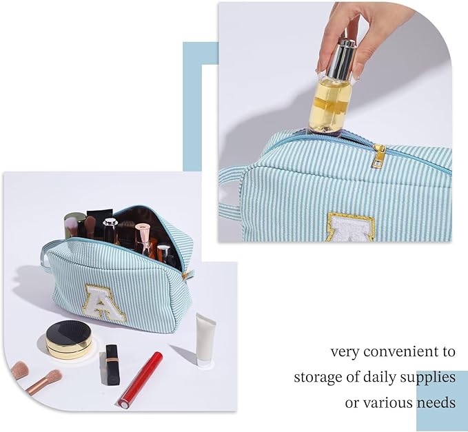 YOOLIFE Initial Makeup Bag - Personalized Monogram Cute Makeup Bags, Girls Toiletry Bag Pouch, Make Up Case for Women Her Best Friend Friendship Sister Teacher, Birthday Gifts for Women P