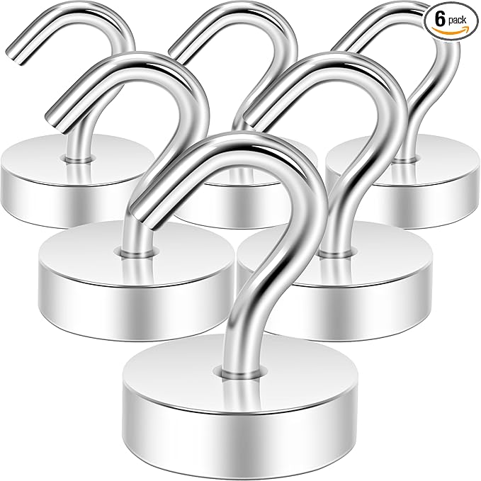 Neosmuk Magnetic Hooks, Cruise Ship Essentials, 40lb+ Heavy Duty Magnetic Hooks for Cruise Cabins, Refrigerator, Grill, Hanging, and Travel | Extra Strong Must-Have Magnet Hook, Silver