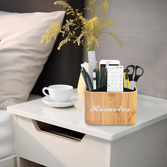 Hennaja Square Leather Art Supply Organizer,Remote Control Holder with Removable Dividers,360°Rotatable Pencil Holders,4 Compartments Organizer for Office Supplies Storage Box(1-Beige)