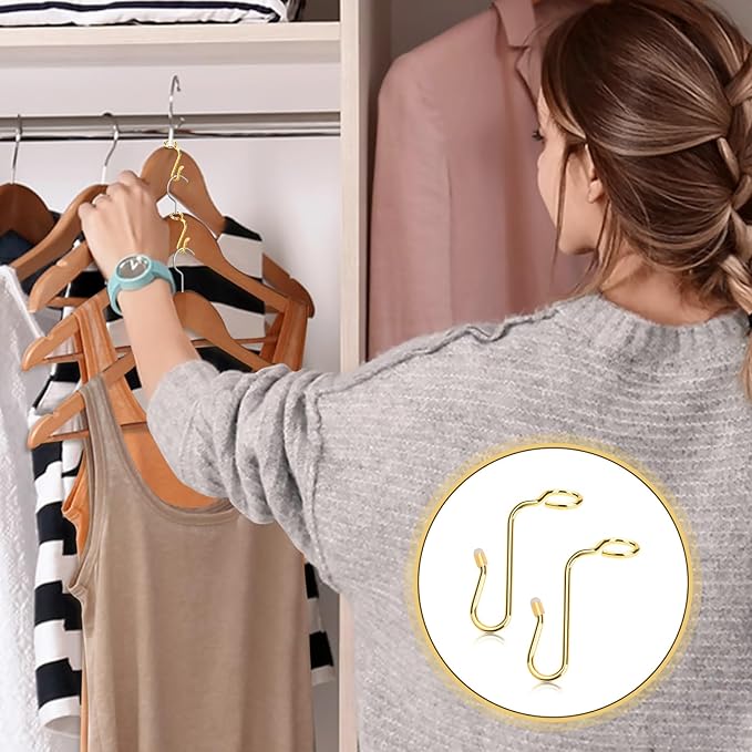 50 Pieces Hanger Connector Hooks, Metal Hanger Extender Hooks, Stable Clothes Hangers Connector for Different Clothes Hangers, 8.7 mm/0.35 Inch Hole Diameter, Gold