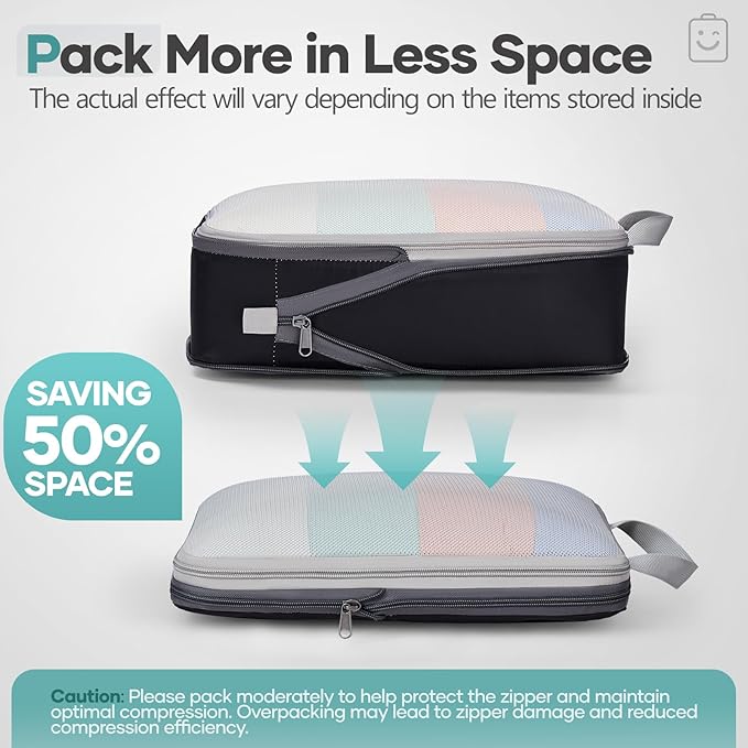 Veken 9/11 Set Compression Packing Cubes for Travel Essentials,Compressible Expandable Large Luggage Suitcase Organizer Bags for Clothing,Durable Space Saver Storage Bags with Toiletry Bags(Black)