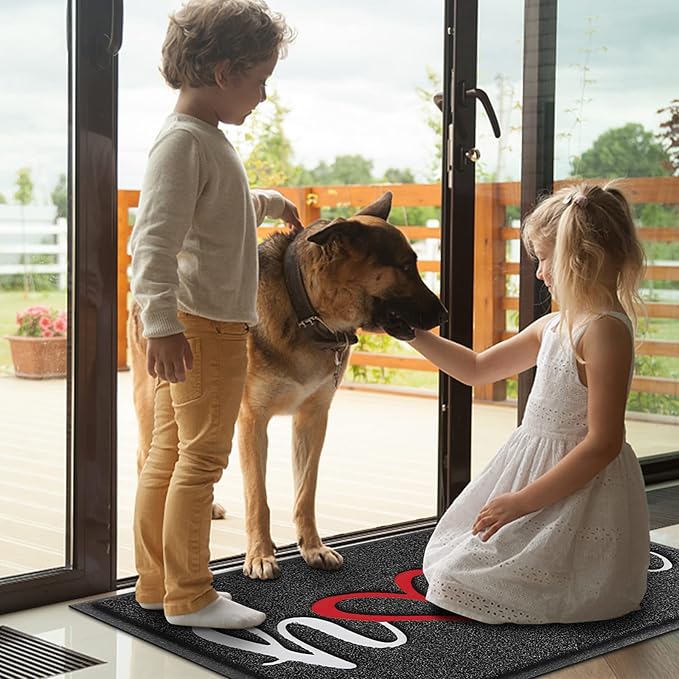 Door Mat, Welcome Mat Low Profile Floor Mat Front Doormat Indoor and Outdoor Doormat Non Slip Rugs for Entryway, Patio, High Traffic Areas (32"x20", Black-Home)