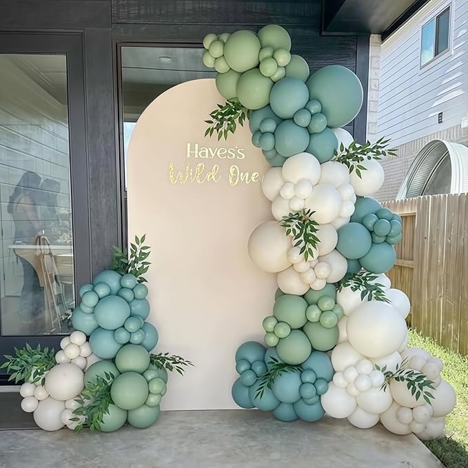 Dusty Sage Green Blue Gold Balloon Garland Kit, 107 PCS Pastel Olive Green Slate Blue Beige Metallic Gold Balloon Arch Kit for Women Men Boho Birthday Wedding Baby Bridal Shower Party Decorations