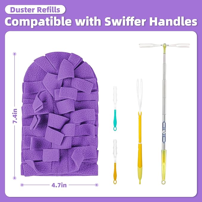 18 PCS Fleece Reusable Duster Refills for Swiffer, Washable Heavy Duty Duster Pads, 360 Cleaning Pads for Fan, Window, Furniture, Floor(Include 1 Handle)