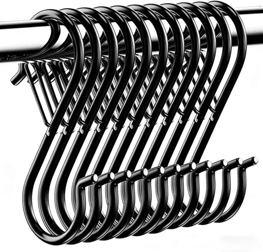 10 Pack 3-1/2 inches S Shape Hooks Heavy-Duty Metal Hanging Hooks Apply Kitchenware Bathroom Utensils Plants Towels Gardening Multiple uses Tools(Black)
