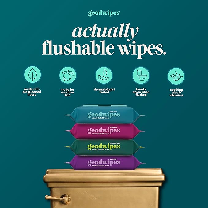 goodwipes Flushable Wipes Bulk Pack, Shea-Coco Adult Wet Wipes for Women & Men, Sewer & Septic Safe, Toilet & Bathroom Essentials, Extra Large, 418 Count (8 Packs and 1 Travel Pack)