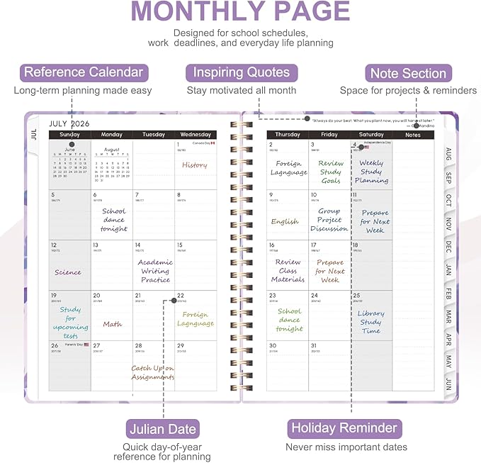 Planner 2026-2027, Weekly and Monthly Academic Planner, July 2026 - June 2027, Hardcover Calendar Agenda Book for School Year Planning, School Supplies for Teacher and Student, A5(6.3'' x 8.5'')