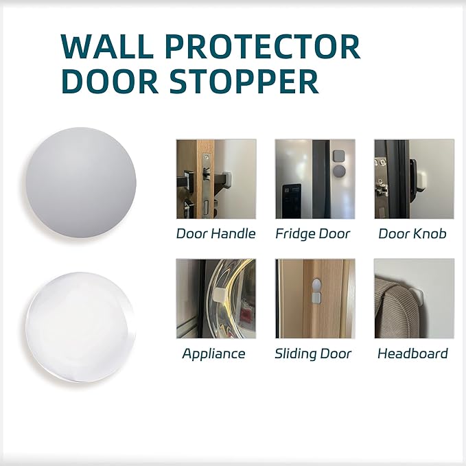 Door Stoppers Wall Protector, Silicone Door Bumper, Self-Adhesive Wall Shield, Door Slamming Silencer, Door Knob Guard for Home, Office, School, 2 Inch Diameter, 12 Pack, Black