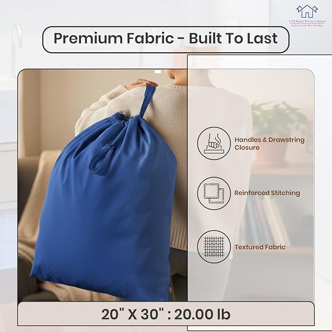 LFH Home Large Premium Cotton Canvas Laundry Bag with Drawstring and Handles Heavy Duty, Multi-Use, and Washable for Home, Travel, College or Storage 20x30 (Pack of 4)-Sky Blue