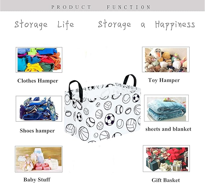 KUNRO Basketball Football Storage Basket Gift Shelf Basket Storage Bin, Nursery Basket Organizer Box for With Handles for Room Deco