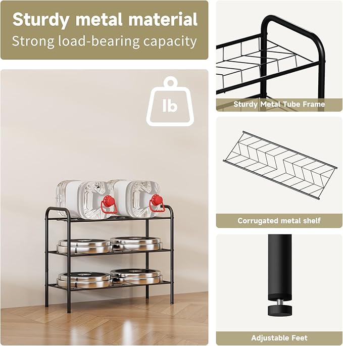 3-Tier Metal Shoe Rack, Free Standing Shoe Storage Rack for Entryway, Closet and Hallway (Black, 3-Tier-Short)
