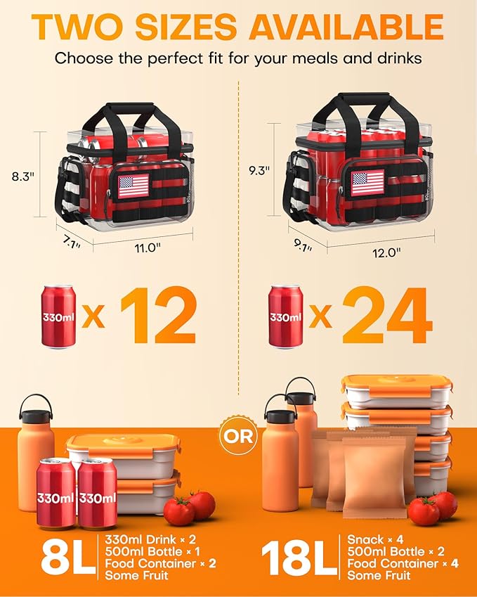 HOTOR Lunch Box for Men & Women - Insulated Lunch Bag with Multiple Pockets, Tactical Cooler Bag for Work, Hiking, Camping, Fishing, Travel, Black, 12.0" x 9.3" x 9.1"