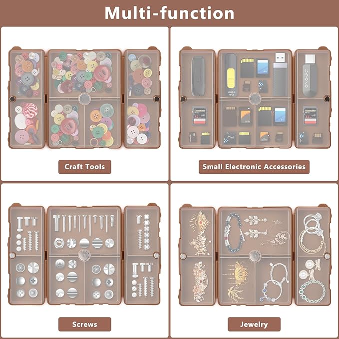 FYY Daily Pill Organizer,2 Pcs 7 Compartments Portable Pill Case Travel Pill Organizer,[Folding Design] Pill Box for Purse Pocket to Hold Vitamins,Cod Liver Oil,Supplements and Medication-Brown