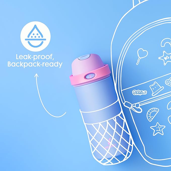 18 oz Insulated Water Bottle for Sports: Meoky Kids Water Bottle with 2-in-1 Straw and Spout Lid - Leak Proof, Cold for 24 Hours, Fits in Car Cup Holder for Girls School Travel, Hydrangea