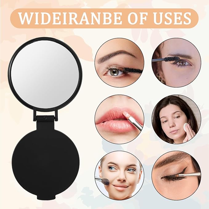 50Pcs Mini Foldable Compact Mirror Bulk Portable Mini Round Makeup Mirror Bulk for Women Men Travel Daily Use Purse Vanity Mirrors (Black)