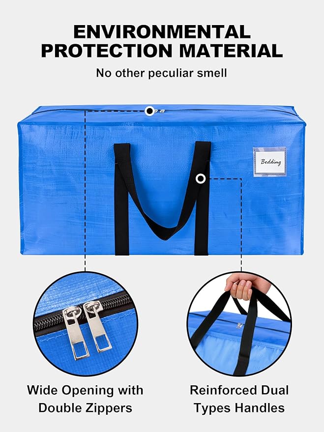 HOMESURE Supports 200lbs Heavy Duty Moving Bags - Strong Zipper & Wrap-Around Handles - Water-Resistant Storage Totes, Durable Alternative to Moving Boxes - 4 Pack -Multi-Color System for Easy Sorting
