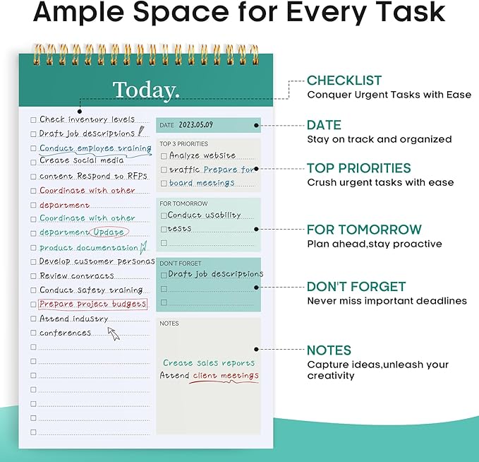 Taja 6 Pack of To Do List Notepad - To Do List Notebook for Work with 52 Sheets, 9.8" x 6.5", Undated Daily Planner Perfect for Daily Tasks and Goal Setting, Notepad Suitable for Office, Home & School - Greenery Sway