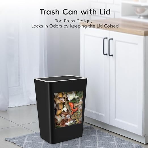 Lysam Small Trash Can, 3 Pack 4 Gallons Bathroom Garbage Can with Lid Press-Top, Small Waste Basket with Trash Bags, Slim Plastic Garbage Bin for Dorm, Office, Bedroom, Kitchen, Living Room (Multi)
