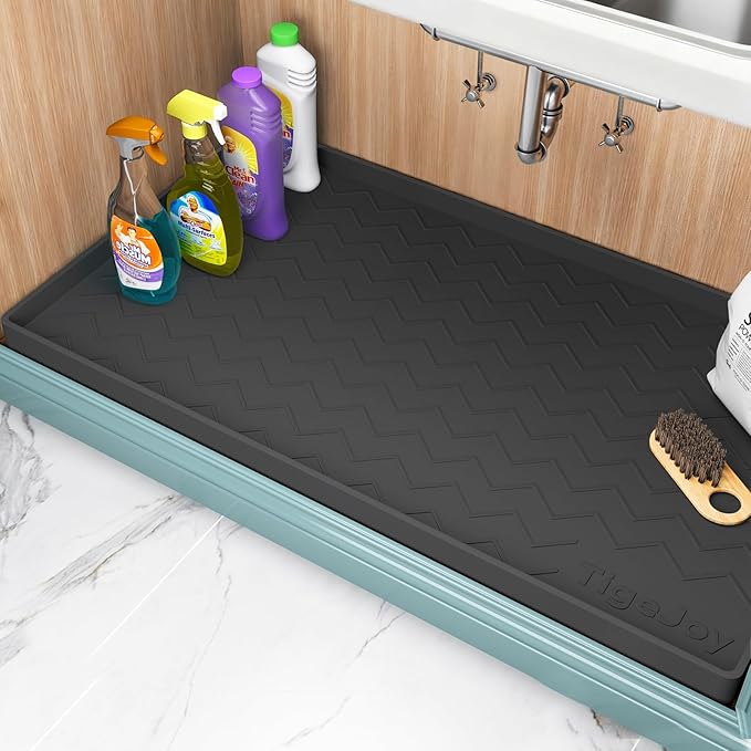 TigeJoy 28" x 19" Under Sink Mats for Kitchen Waterproof, Leak-Proof Silicone Mat Sink Protector and Cabinet Liner, Kitchen Essentials Organizer and Storage, Boot or Shoe Tray, Pet Feeding Mat