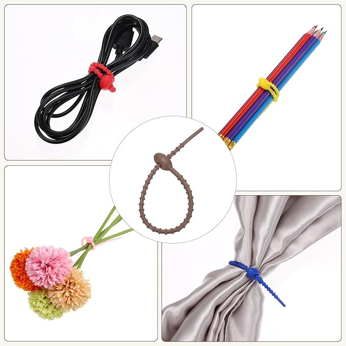 PATIKIL 8 Inch Silicone Cable Ties, 20pcs Rubber Reusable Twist Zip Ties Organizer for Home Office Kitchen Food bags Wires Adjustable Bag Clip, Brown