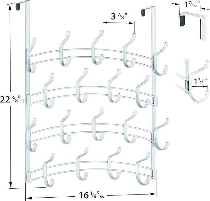 LYNK Professional® Home™ Over the Door Hooks - 36 Hook – Over the Door Coat Rack - Over the Door Hanger - Hanging Towels or Clothes - Bathroom, Bedroom, Laundry Room - Lifetime Ltd. Warranty, White