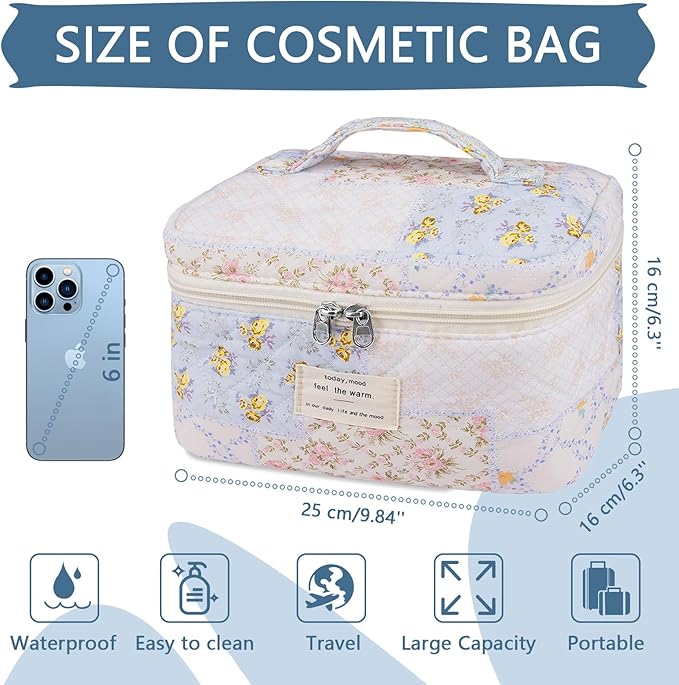 Large Makeup Bag, Cute Cosmetic Bag for Women Girls, Floral Coquette Aesthetic Toiletry Bag, Travel Make Up Organizer Bag (Ethnic style)