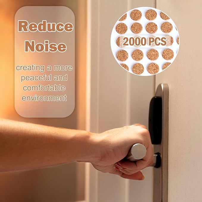 2000 Pcs 3/8 Inch Self Adhesive Cork Pads Cabinet Door Bumper Cabinet Door Protector Cabinet Sticker Dots Chair Leg Pads Cork Rounds Bulk 0.02" Thick for Coaster Plants Crafts Drawer Table Kitchen