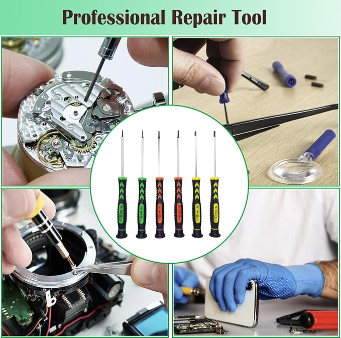 Screwdriver SET OF 6 - Magnetic Flathead and Phillips With NON-SKID Handle in Different SIZES / COLORS - Professional Repair Tool Kit For Electronics/ iPhone/ PC/ Jewelry/ Watch/ Eyeglass