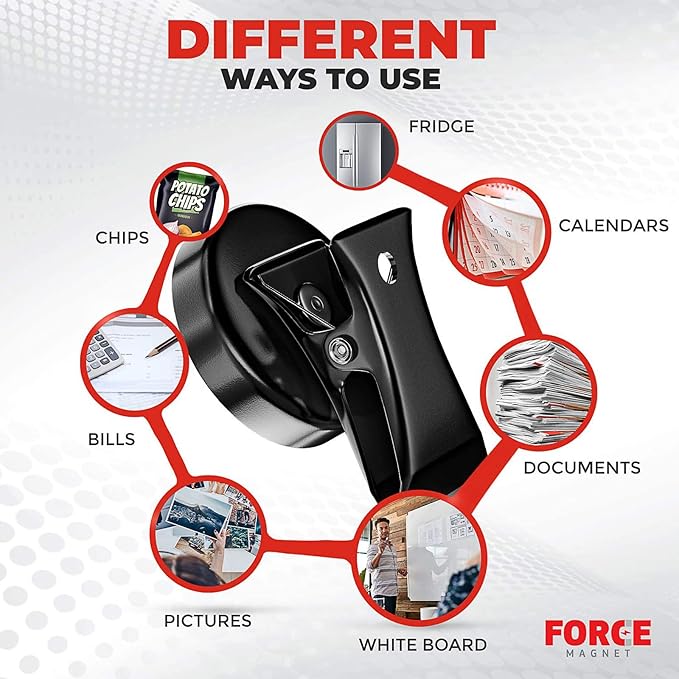 Force Magnet - Magnetic Clips Pack of 10 - Premium Quality Super Strength Magnet Clips Heavy Duty with Anti-Scratch Pads - Make Notes, Remember Appointments, and Hang Keys on Metal Surfaces (Black)