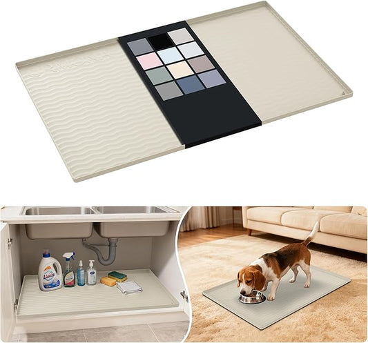 URMONA Waterproof Silicone Under Sink Mat 34'' x 22'' Shelf Liner for Kitchen and Bathroom, Cabinet and Counter Protector, Storage and Organizers, Litter Mat, Pet Cat Puppy Essentials(Cream)