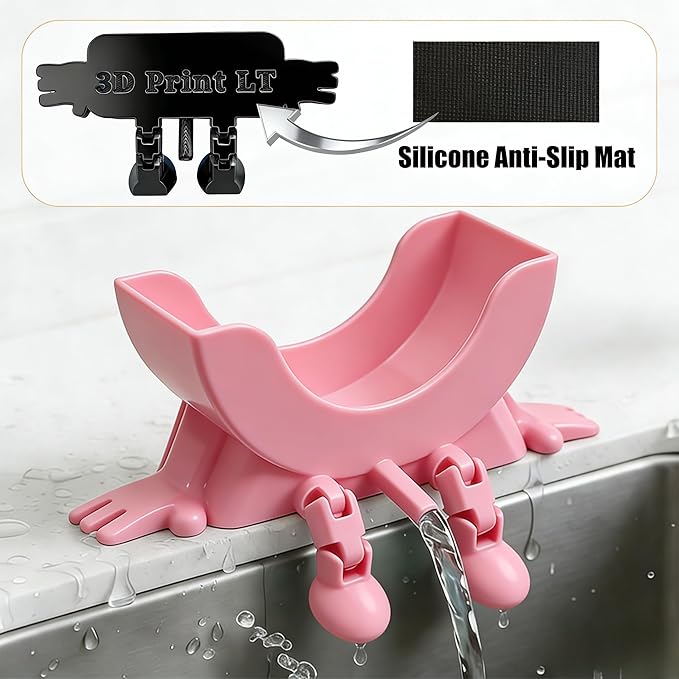 Cute Hanging Sponge Holder with Drainage, 3D Printed Kitchen Funny Sponge Stand for Sink, with Non-Slip Pads, Suitable for Scrub Daddy Holder, Keeps Your Sponge Dry and Smiling (Pink)