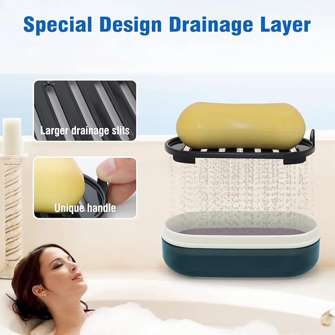 Travel Soap Container, Travel Soap Box with Removable Draining Layer for Camping, Gym (Blue Style A)