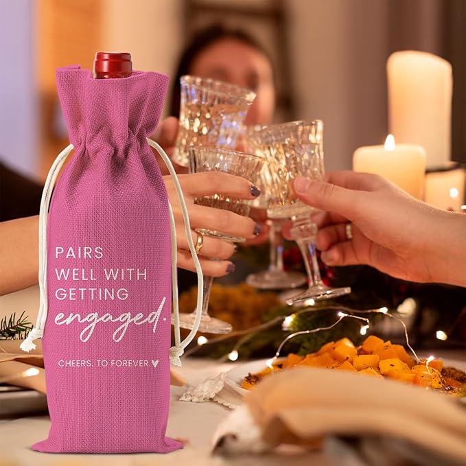 Engaged Engagement Gifts for Couples Her Engagement Party Decorations for Couple Women Wine Bag Pairs Well with Getting Engaged Wine Accessory Sets Pink