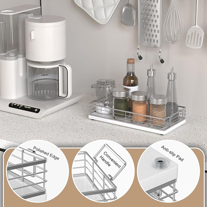 Toilet Paper Basket, 13 Inch Oak and Iron Bathroom Tank Tray Top of Toilet Storage Toiletries Organizer for Bathroom, Living Room and Kitchen (White)