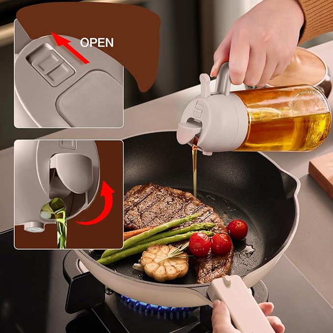YARRAMATE 16oz/470ml Glass Olive Oil Sprayer for Cooking with Stickers, 2 in 1 Oil Dispenser for Kitchen Gadgets, Food Grade Premium Spray Bottle for Salad, Frying, BBQ (LotusRootPink)