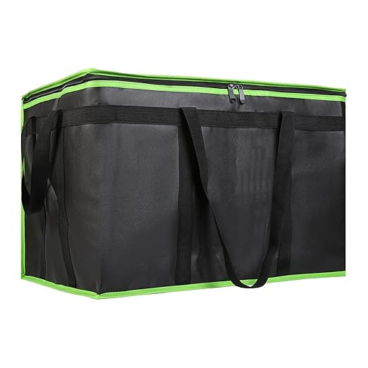 1-Pack Insulated Food Delivery Bag, XXX-Large Commercial Food Warmer for Delivery Drivers, Insulated Reusable Grocery Cooler/Hot Bags, Tote Bag for Shopping/Travel, Black with Green Edge