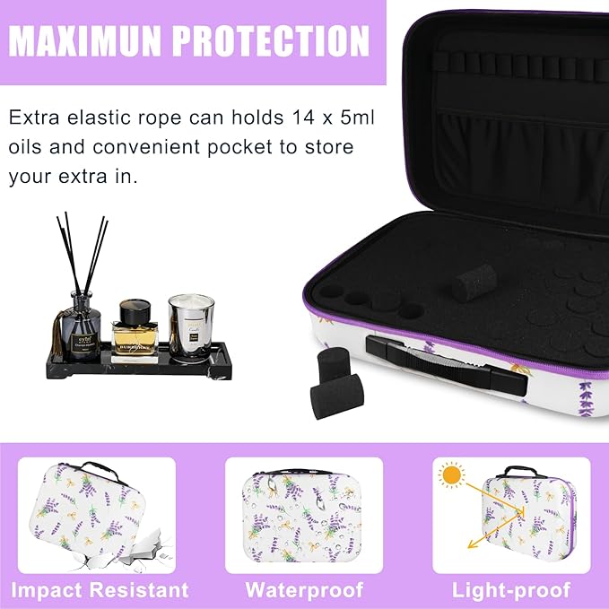 EVA Essential Oil Storage Carrying Case, 70 Bottles, Essential Oils Box for 5ml 10ml 15ml Roller Bottles Travel Storage Organizer Bag for doTERRA & Young Living (Flower Pattern)